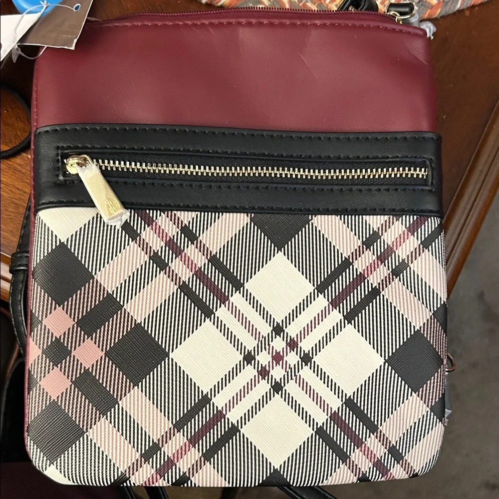 Giani Bernini Burgundy and Plaid Crossbody Bag - Picture 1 of 6